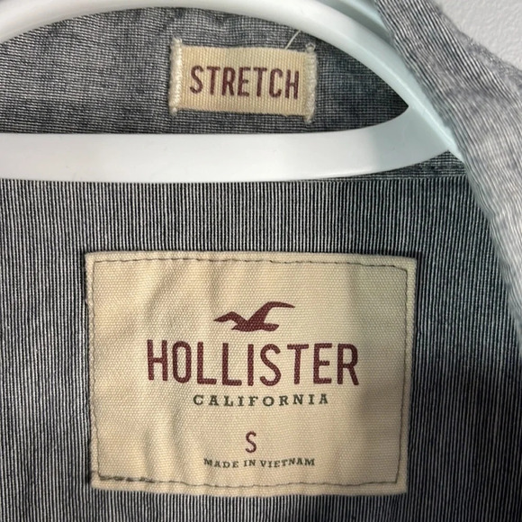 HOLLISTER Mens Preppy Button Down Shirt Bluish Grey Stretch Long Sleeve Size S - Picture 7 of 11